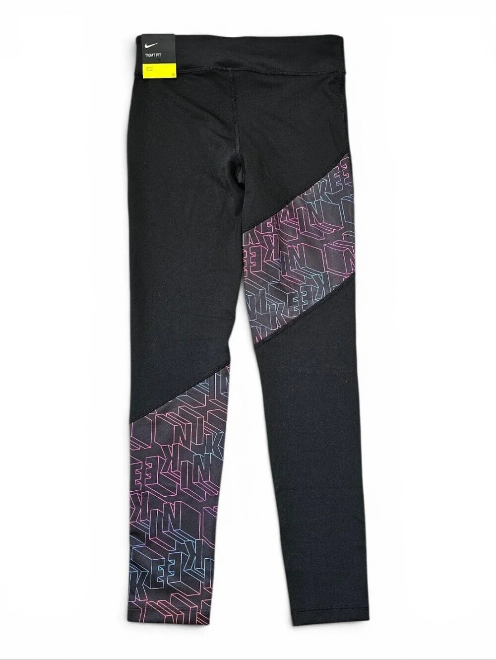 Nike Girls Training Tight Fit Leggings Black Graphic Size M NWT